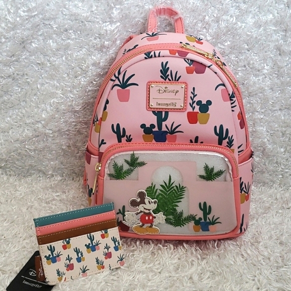 NWT Loungefly Disney Mickey Cactus mini backpack and cardholder